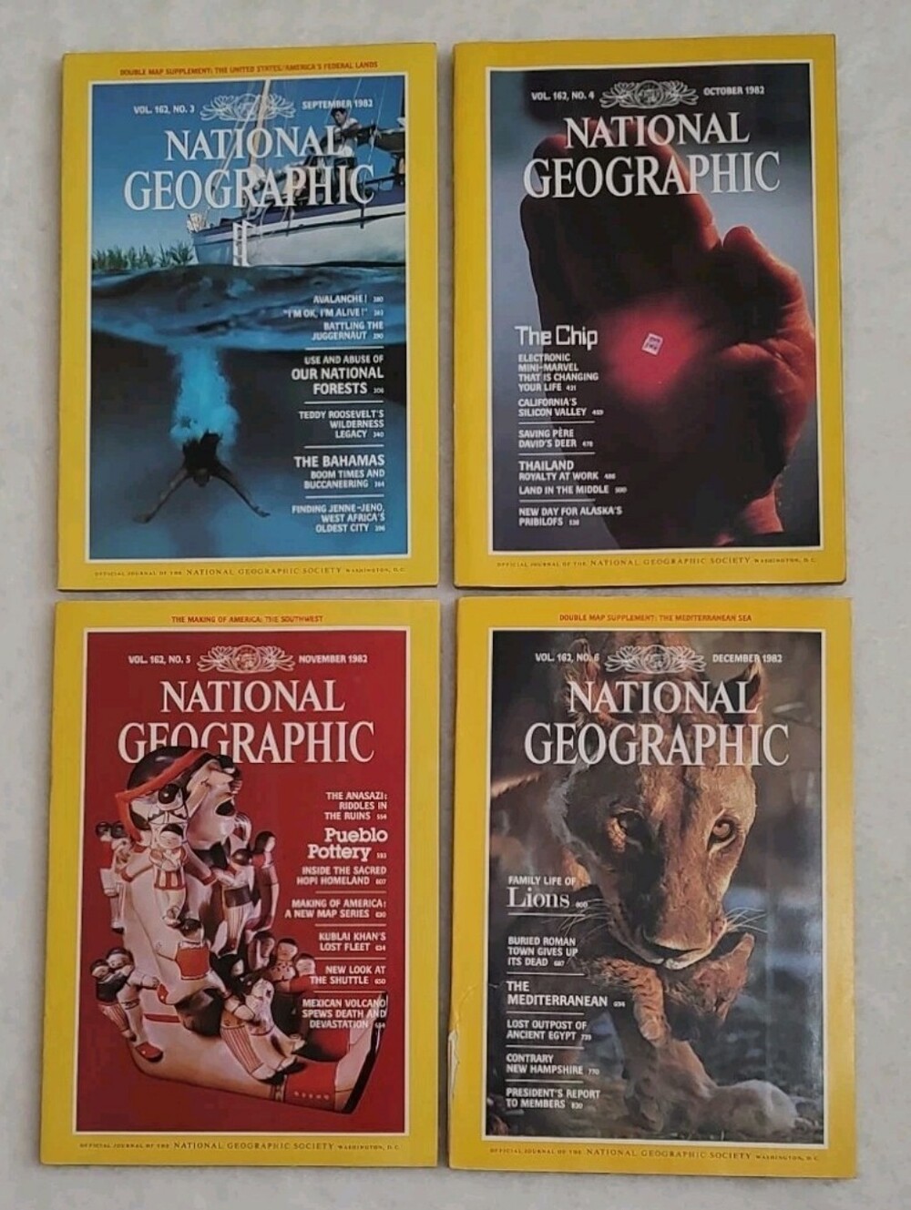 1982 National Geographic Magazine Lot of 4 Sept Oct Nov Dec Vol 162 With 1 Map